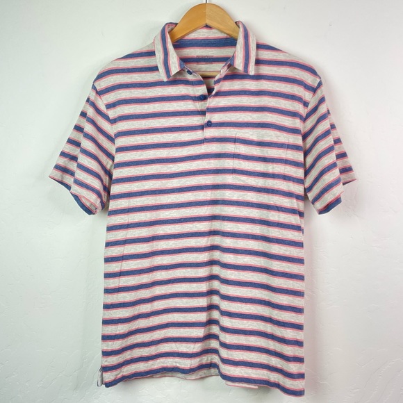 Patagonia Worn Wear Men's Squeaky Clean Rugby Small Striped Peak Pink Polo Shirt - Picture 3 of 16